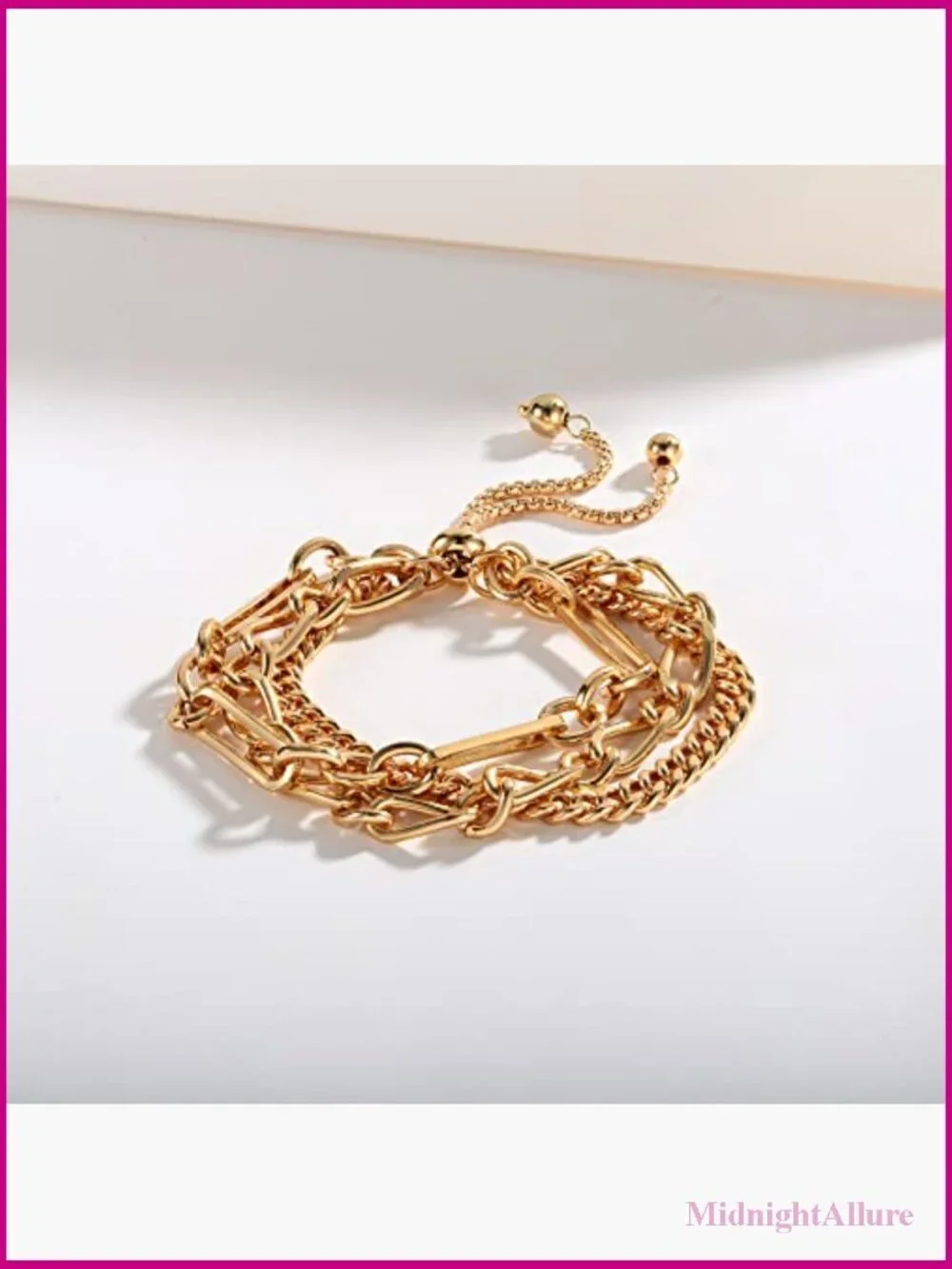 14K Gold Plated Adjustable Slider Chain Link Bangle Bracelet